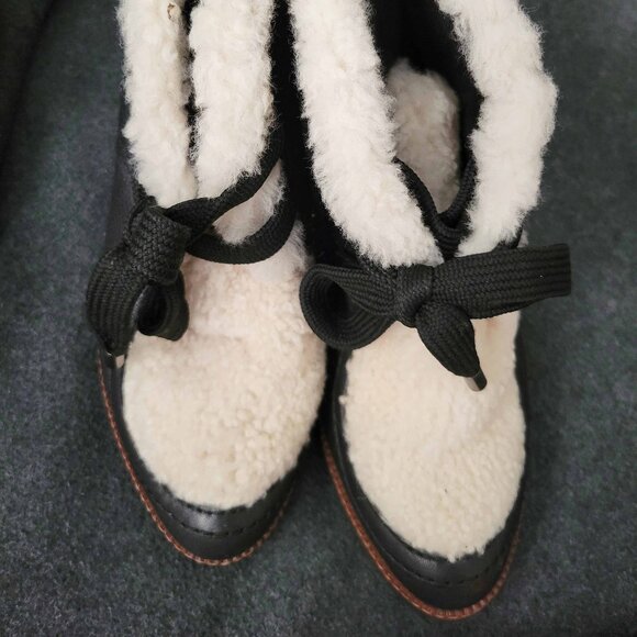 Fabianelli Made in Italy Size 40 Black Leather Lace Up Wedge Ankle Booties - Picture 2 of 7